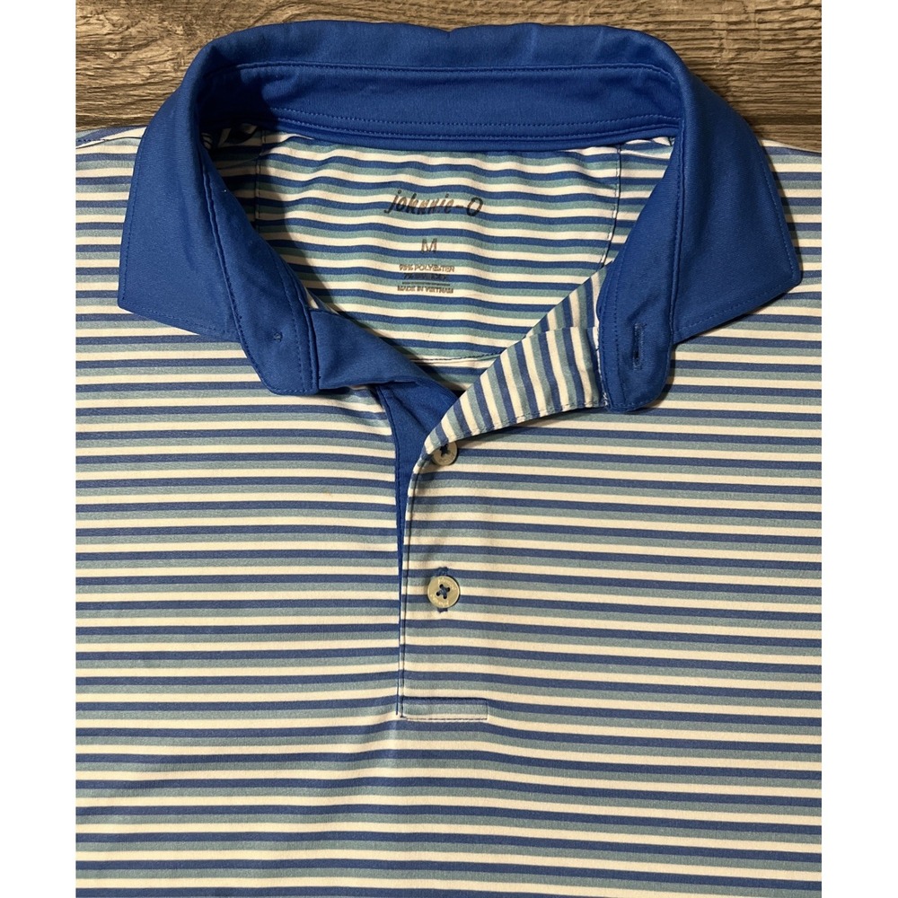 Johnnie O Performance Short Sleeve Polo Shirt Blue Striped Pattern Size Medium